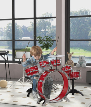 Aiyaplay Kinder Drumstel met Sterren Thema en Krukje - 65x22x57 cm