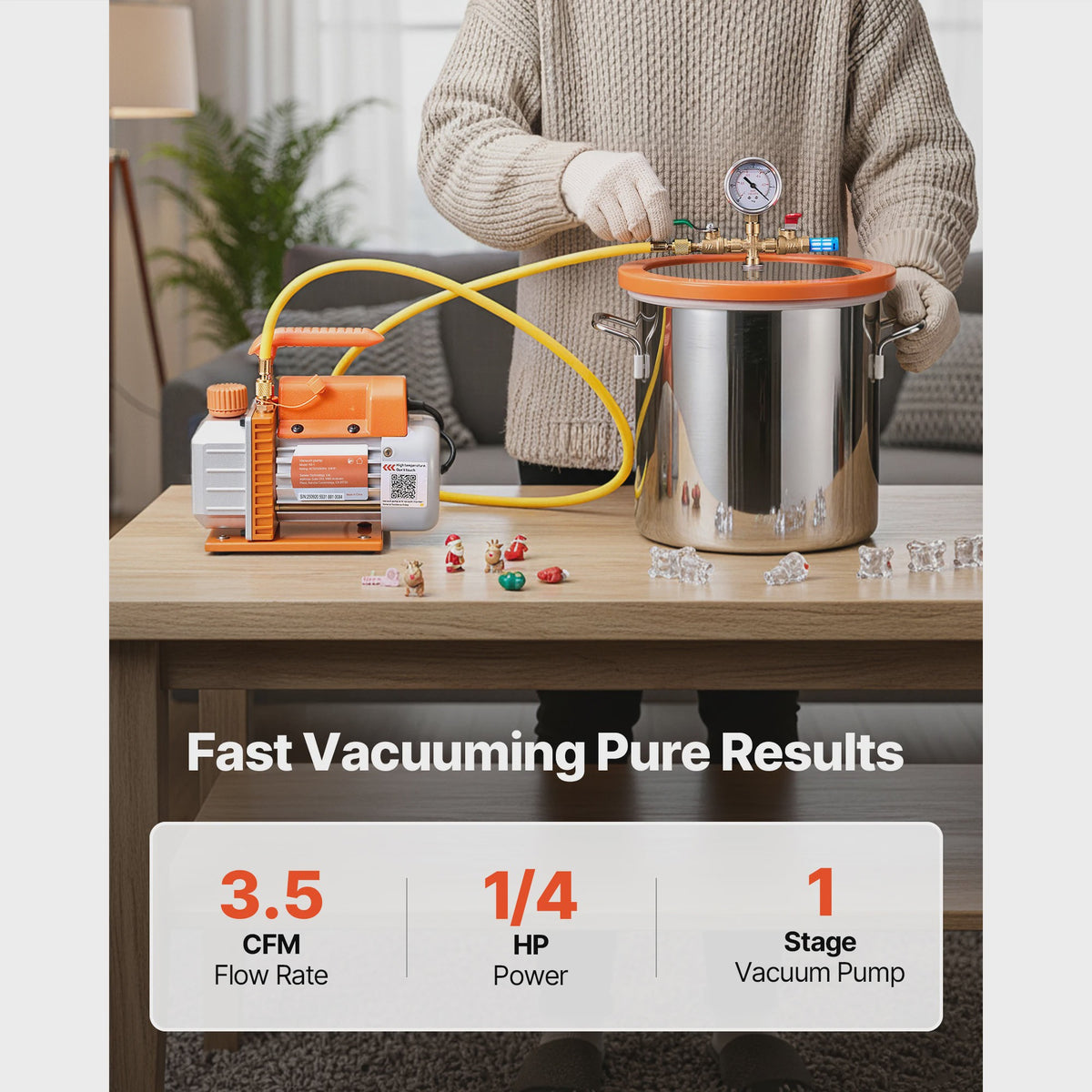 Vacuümkamer met 3.5 CFM Vacuümpomp - 3 of 5 Gallon - Voor Harsontgassing & Houtstabilisatie