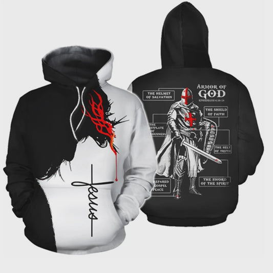 Herkomst Tempelier Pantser Hoodie - Middeleeuwse Stijl 3D Print Pullover voor Heren