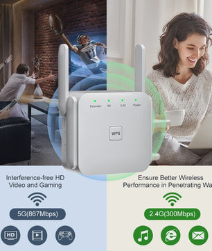 AC1200 WiFi Repeater Extender - 5GHz & 2.4GHz Dual-Band Booster voor Langere Afstand