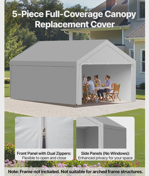 12x20 FT Carport Vervangingsdak - Waterdicht & UV-bestendig Garage Tentzeil met Zijwanden