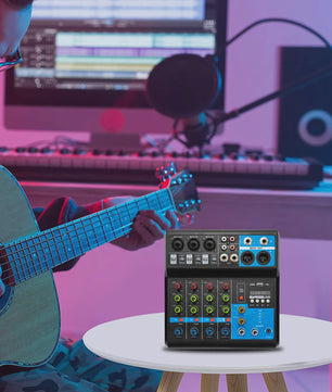 5-Kanaals Audio Mixer met 48V Fantoomvoeding, Bluetooth 5.0 & USB - Professionele Geluidskaart voor Streaming & KTV