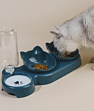 3-in-1 Kattenvoerbak met Waterdispenser en Nekbescherming - Schuin Ontwerp