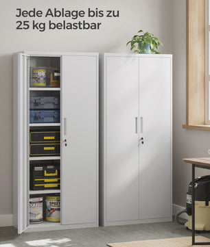 Metalen Archiefkast 180 cm - 5 Verstelbare Legborden & Slot - Ideaal voor Garage, Kantoor, Woonkamer