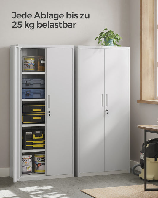 Metalen Archiefkast 180 cm - 5 Verstelbare Legborden & Slot - Ideaal voor Garage, Kantoor, Woonkamer