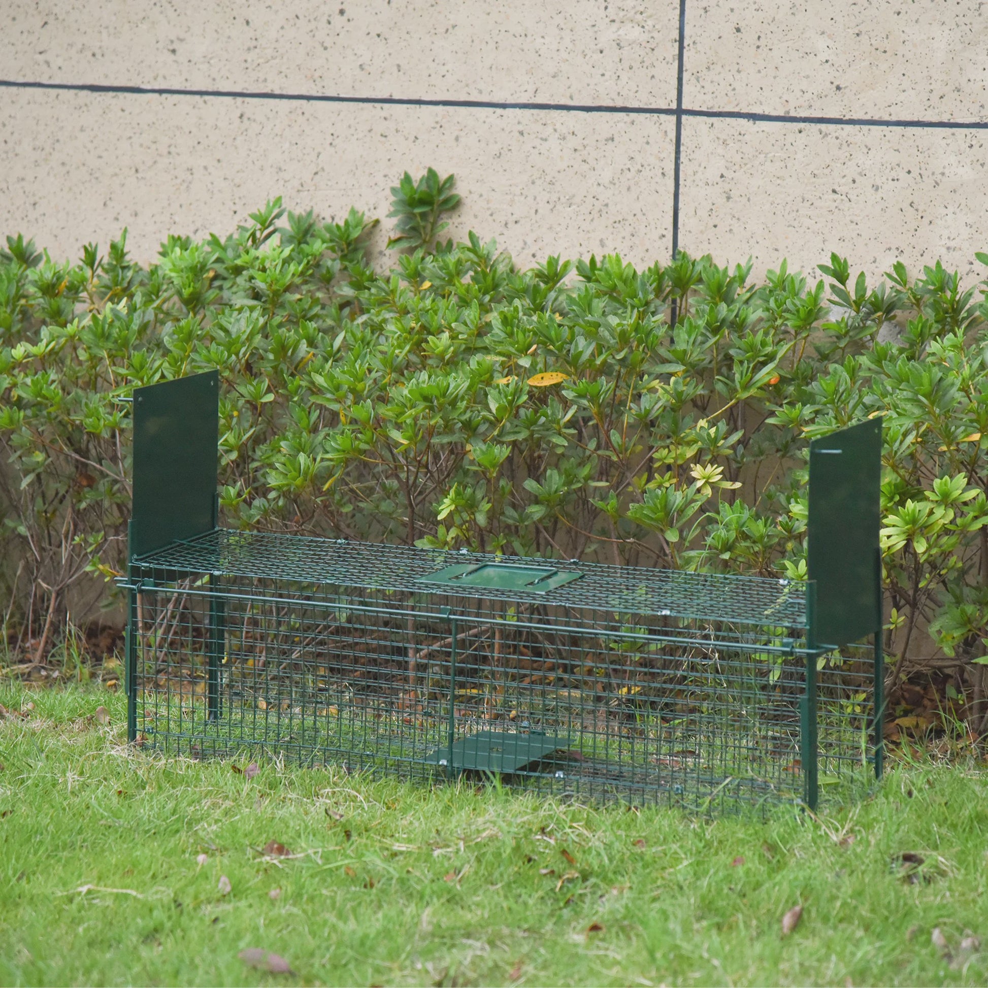 Pawut trap live Cage catch x 25x28 cm wedge trap for Marten Rats Mouse-2 entries + handle-metal Green