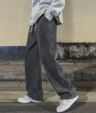 Streetwear Jeans Heren: Loose Fit, Wide Leg, Koreaanse Stijl - Zwart & Lichtblauw