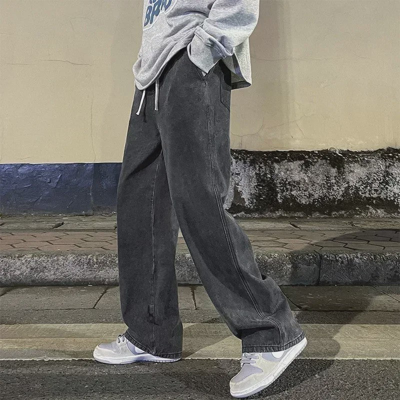 Streetwear Jeans Heren: Loose Fit, Wide Leg, Koreaanse Stijl - Zwart & Lichtblauw