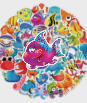 50x Schattige Zeedieren Cartoon Stickers - Oceaan Wereld, Koraal & Kwallen Decoratie voor Laptop & Dagboek