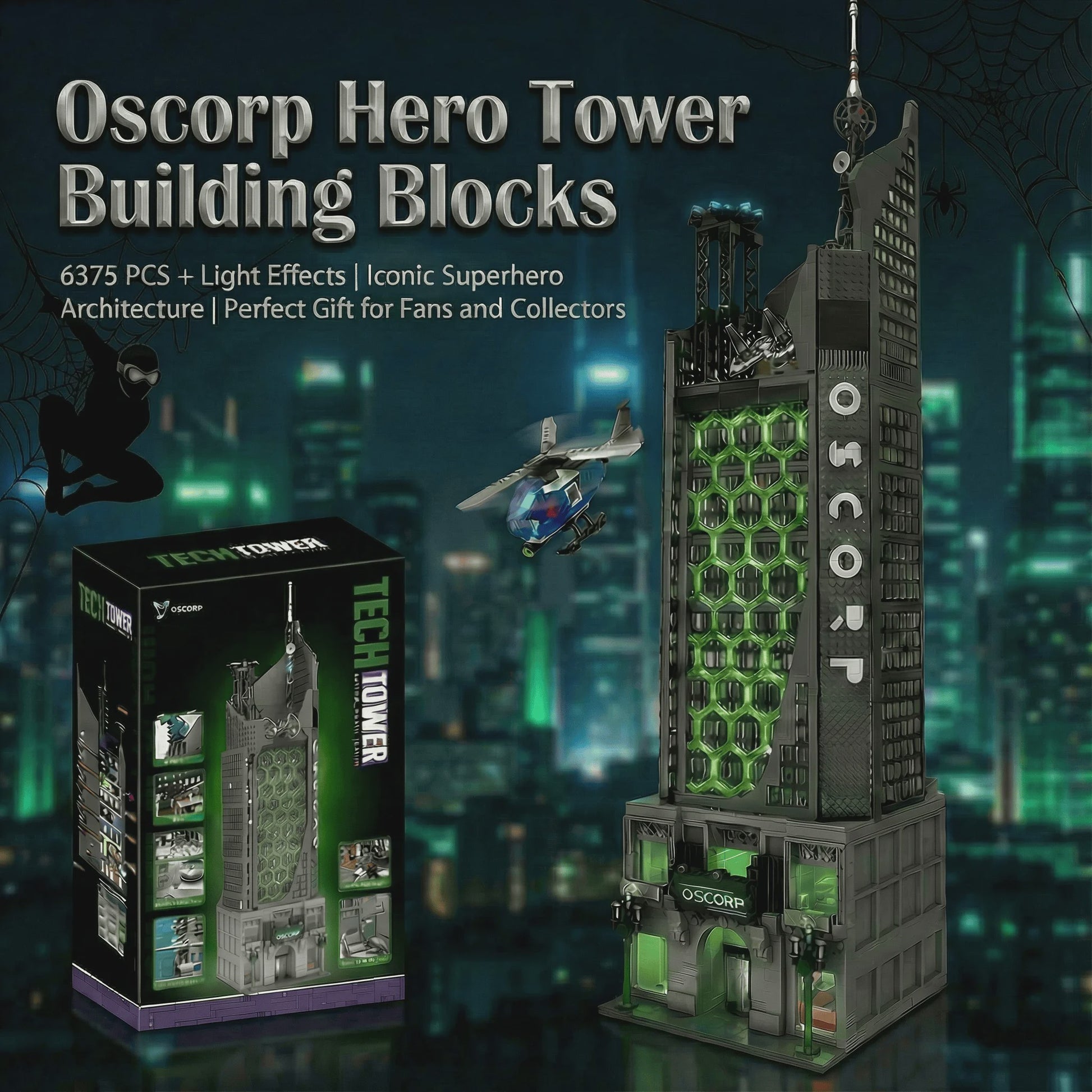 Oscorp Tower Bouwstenen Model Kit met Verlichting - 6375 Delen - Creatief Speelgoed
