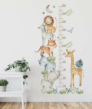 Vrolijke Groeimeter Muursticker met Safari Dieren - Perfect voor de Kinderkamer