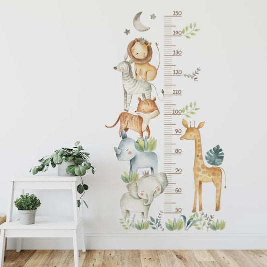 Vrolijke Groeimeter Muursticker met Safari Dieren - Perfect voor de Kinderkamer