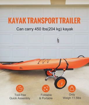 Robuuste Kayakkar met 12'' Banden - 204kg Draagvermogen, Verstelbare Breedte