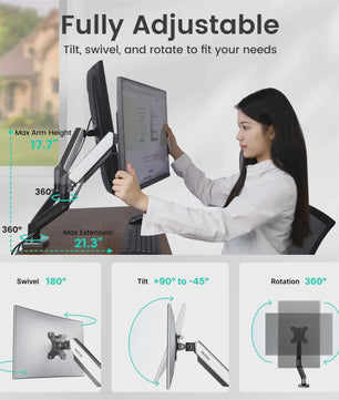 NearHub MS-002 Dubbele Monitor Arm met Klem- en Grommetbevestiging - Ergonomisch & Flexibel