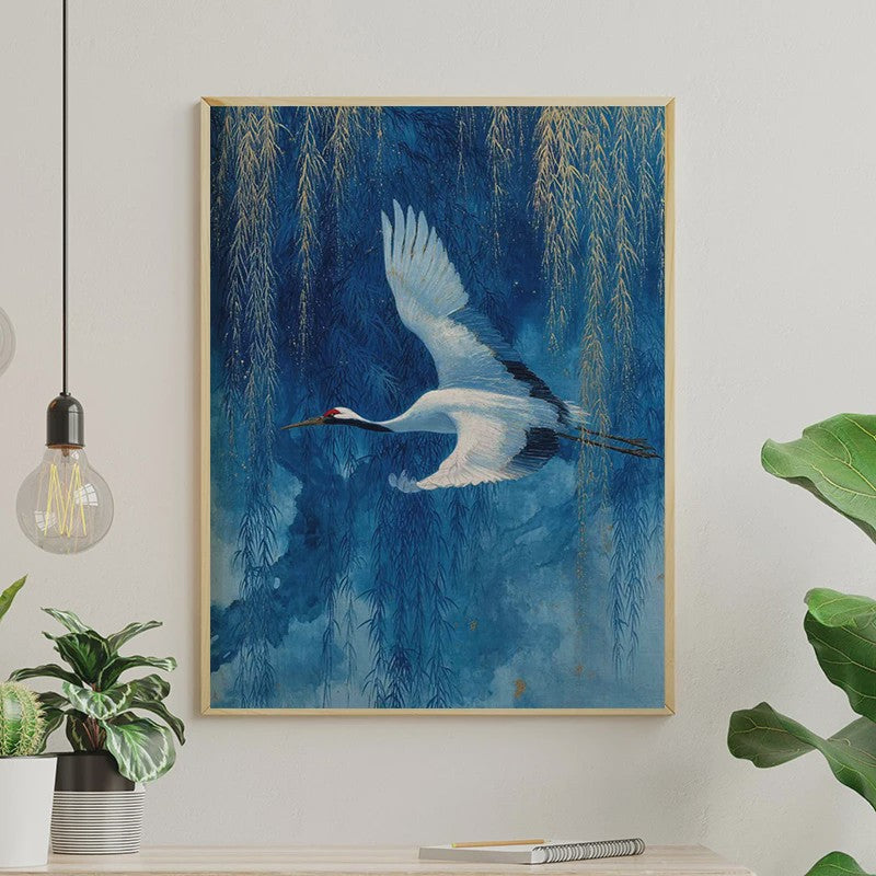 Japanse Zen Wanddecoratie: Canvas Print met Koi Vissen, Kraanvogels en Watergolven