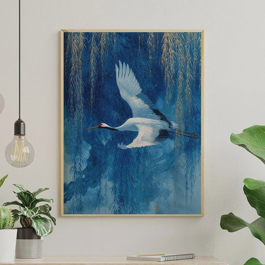 Japanse Zen Wanddecoratie: Canvas Print met Koi Vissen, Kraanvogels en Watergolven