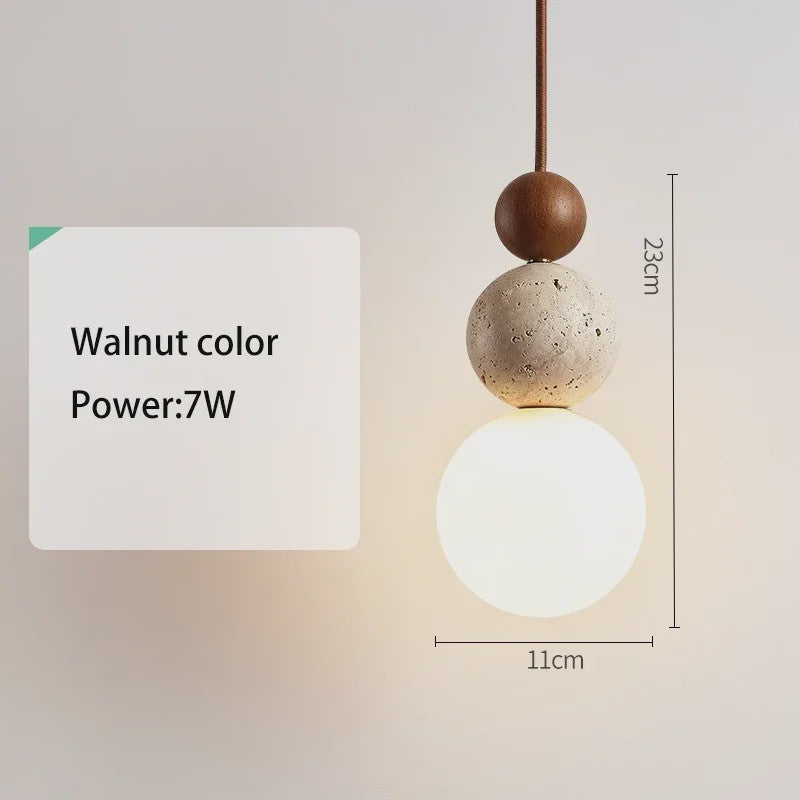 Stijlvolle Cream Wabi-Sabi Hanglamp met Hout en Natuursteen - Sfeervol Licht voor Slaapkamer of Bar