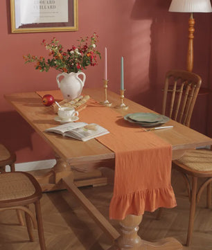 Oranje Katoenen Tafel Runner met Ruches - Feestelijke Decoratie voor Elke Gelegenheid