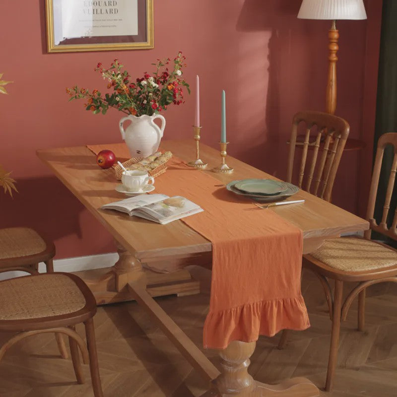 Oranje Katoenen Tafel Runner met Ruches - Feestelijke Decoratie voor Elke Gelegenheid