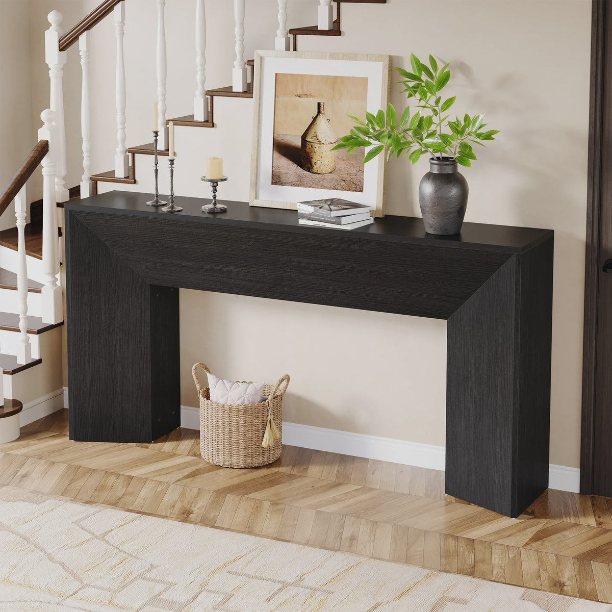 Extra Lange Zwarte Houten Console Tafel - 160 cm - Modern Entree & Woonkamer Meubel