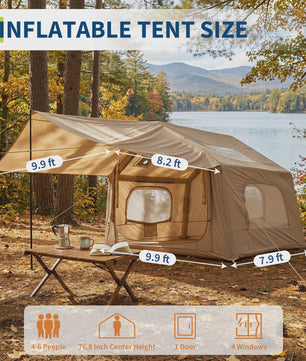 Opblaasbare Glamping Tent voor Camping - Waterdicht, 4-Seizoenen, Makkelijk Op te Zetten (2-6 Pers.)