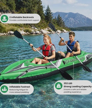 Opblaasbare Kajak voor 2 Personen - 3.5 Meter - Heavy Duty PVC met Aluminium Paddles - Groen