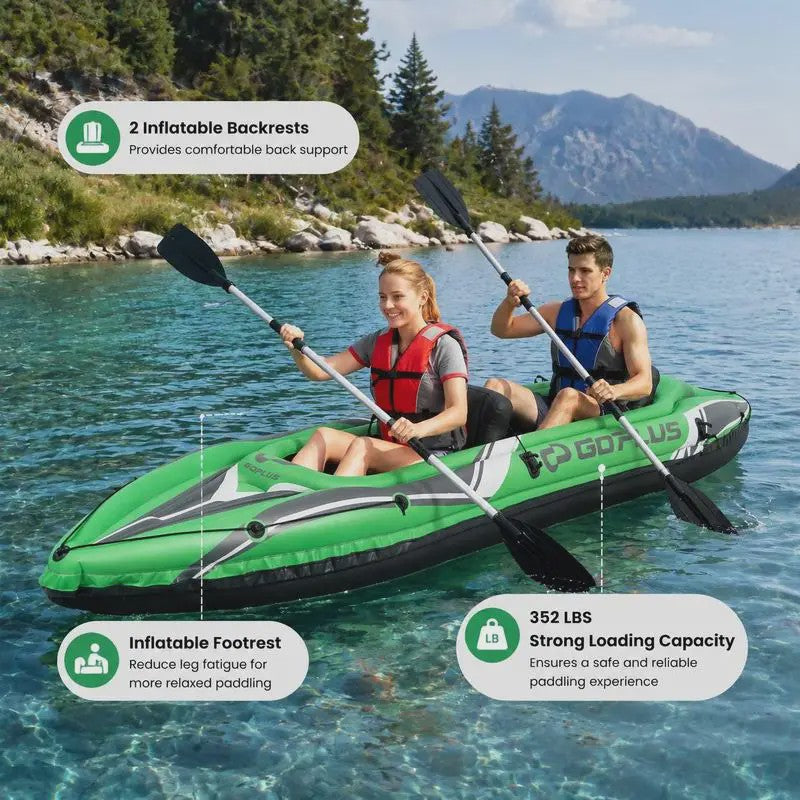 Opblaasbare Kajak voor 2 Personen - 3.5 Meter - Heavy Duty PVC met Aluminium Paddles - Groen