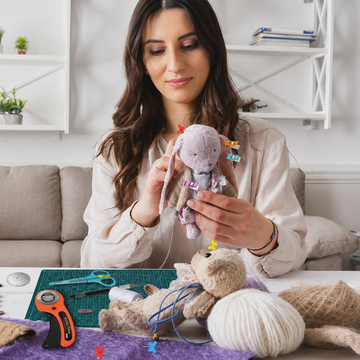 Complete Naaiset met Rolmes, Snijmat, Stoffenschaar, Clips, Spelden & Opbergtas - Professionele Quiltset voor DIY Knutselprojecten