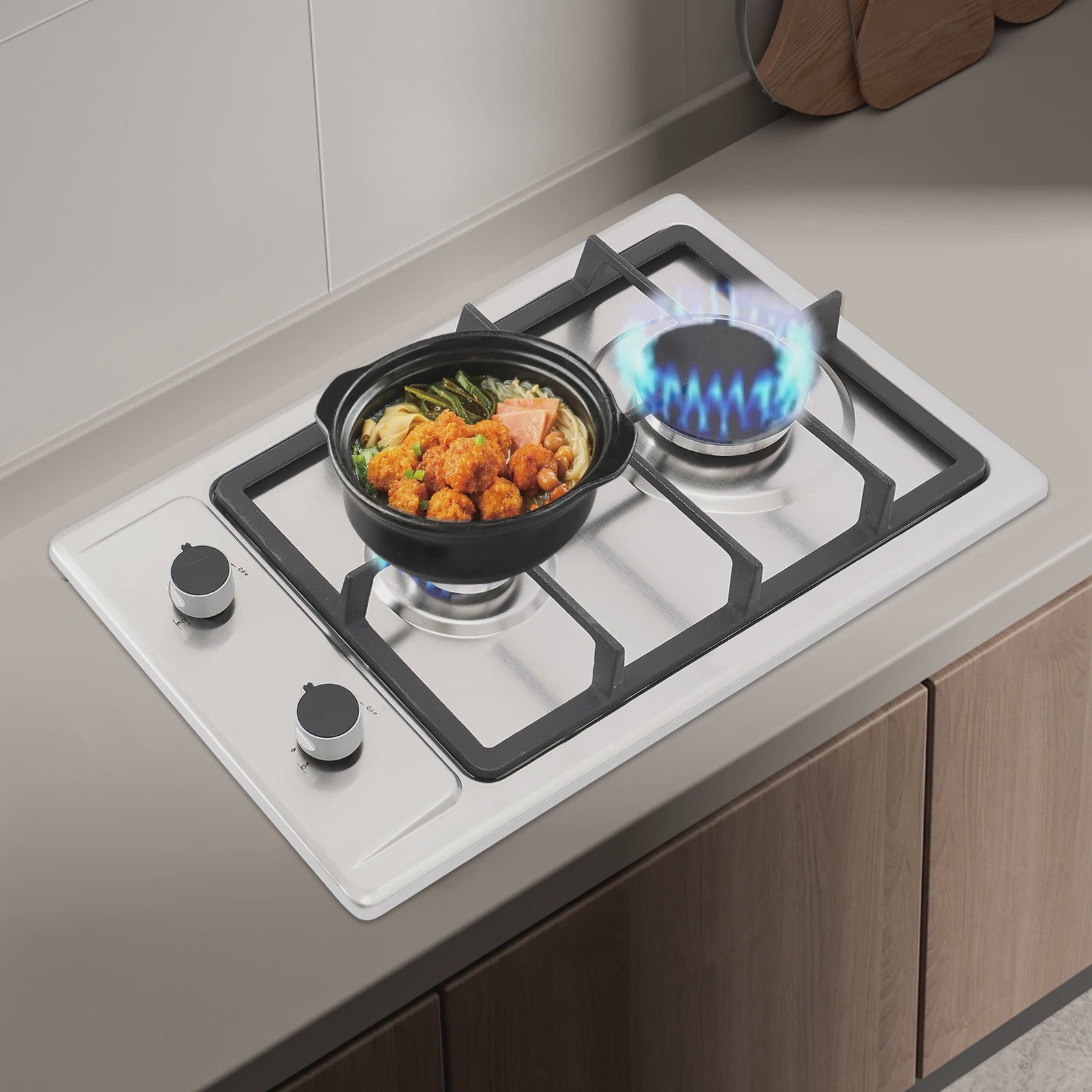 RVS Gasfornuis met 2 Pits, Automatische Ontsteking en Drukregelaar - Keuken