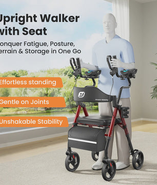 Staande Rollator Walker met PU Zadel en Rugleuning - Opvouwbaar voor Senioren