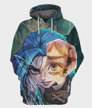 Arcane League of Legends 3D Hoodie - Jinx & Vi Anime Stijl
