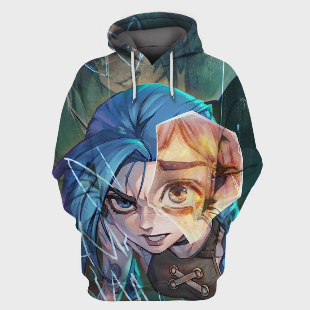 Arcane League of Legends 3D Hoodie - Jinx & Vi Anime Stijl