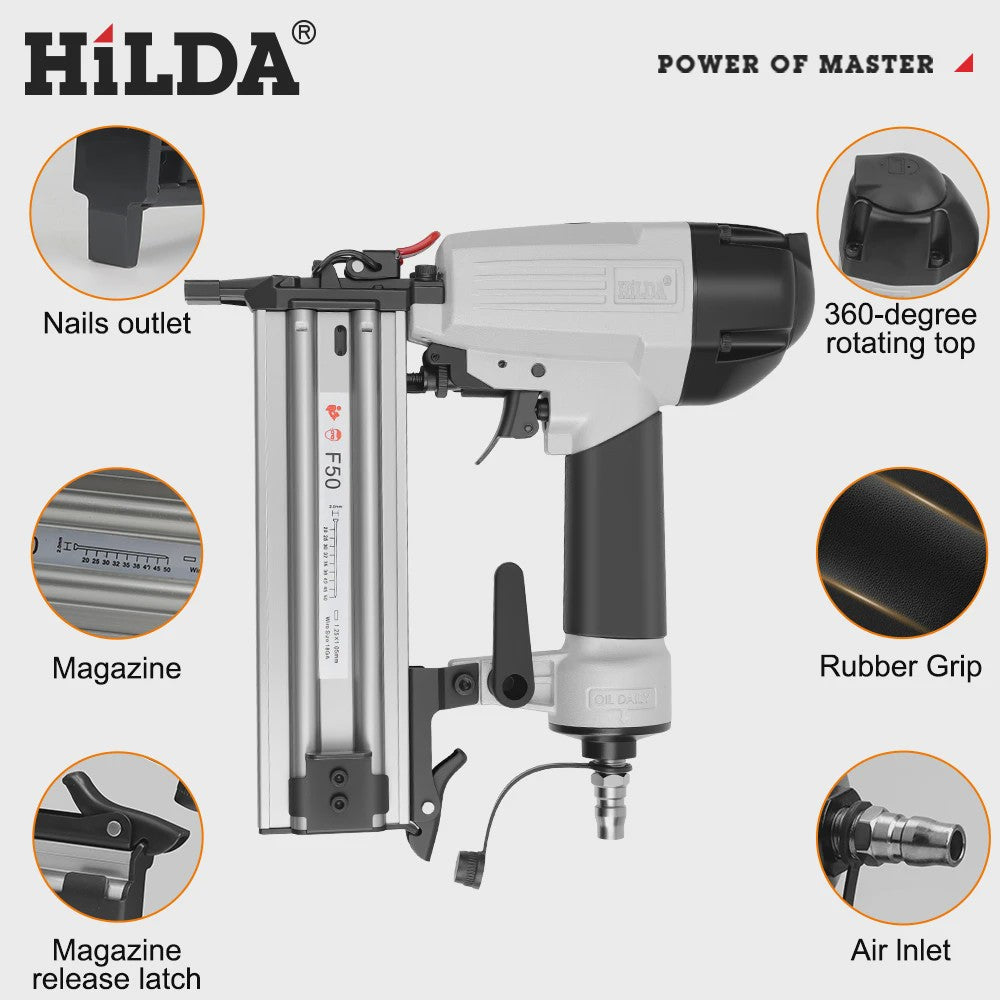 HILDA F50 Pneumatische Tacker & Nietmachine - 2-in-1 voor Meubels en Stoffering