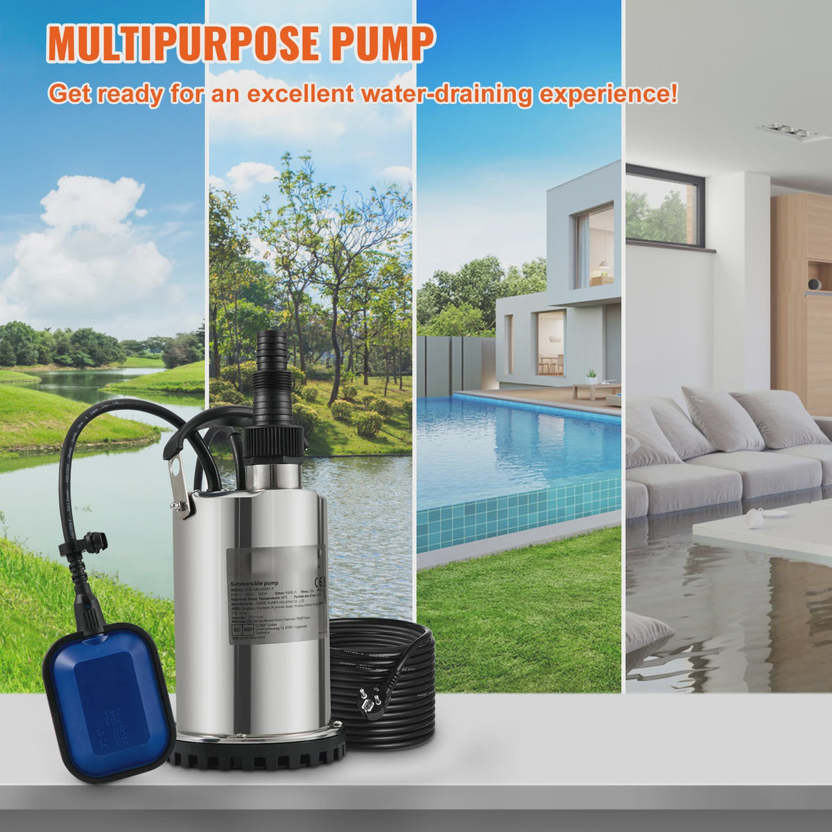 Dompelpomp 550W - 2200W: Krachtige Waterpomp voor Zwembaden, Kelders & Meer