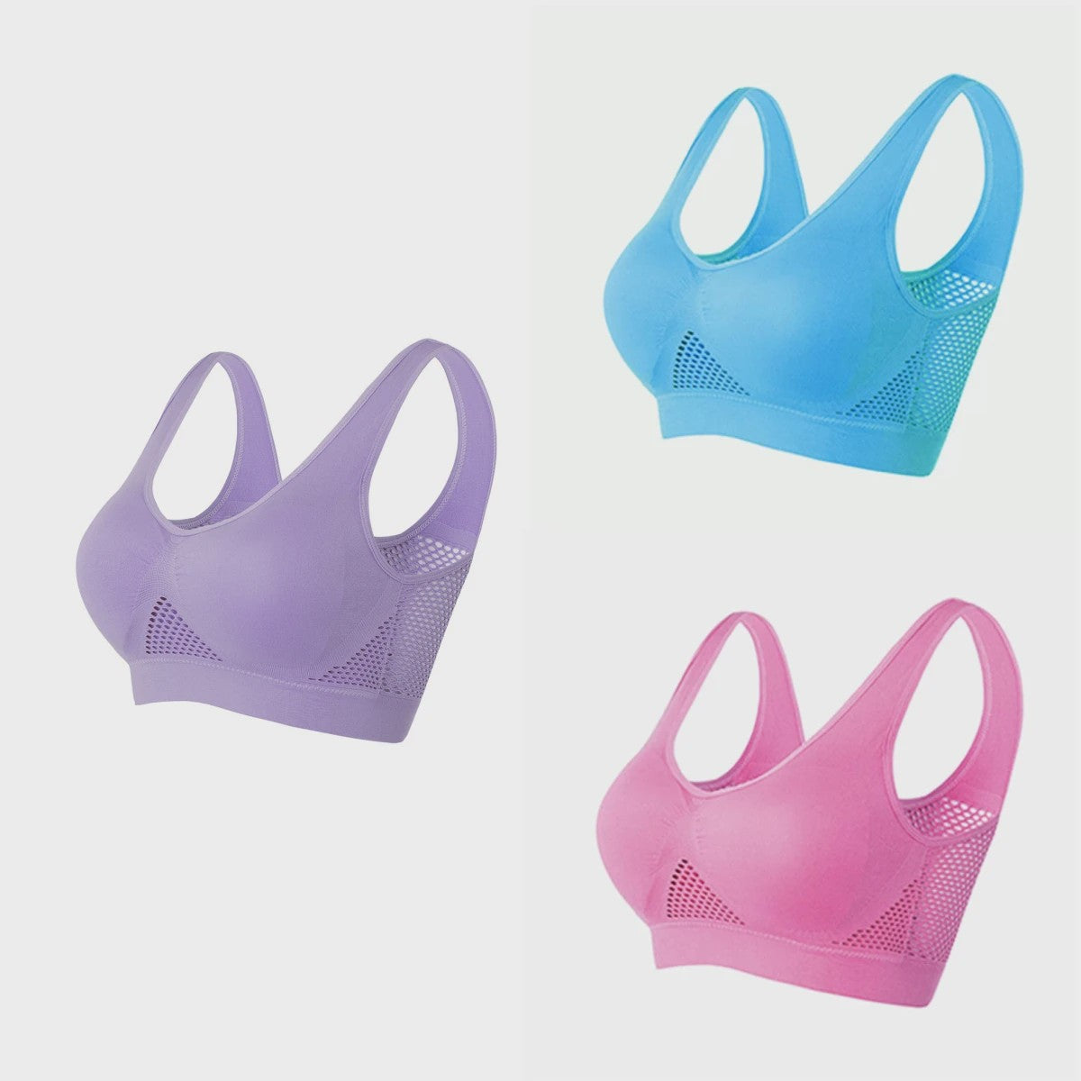 3-Pack Ademende Seamless Sport BH met Vulling - Plus Size & Draadloos - S-6XL