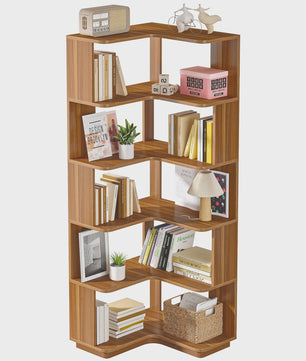 Industriële Hoek Boekenkast 6 Lagen - 165 cm Hoog met Anti-Drop Paneel