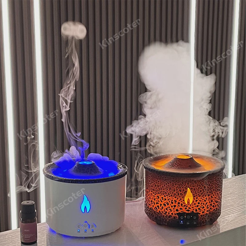 Vulkaanas Aroma Diffuser met Vlam & Kwallen Rookeffect - Luchtbevochtiger & Aromatherapie