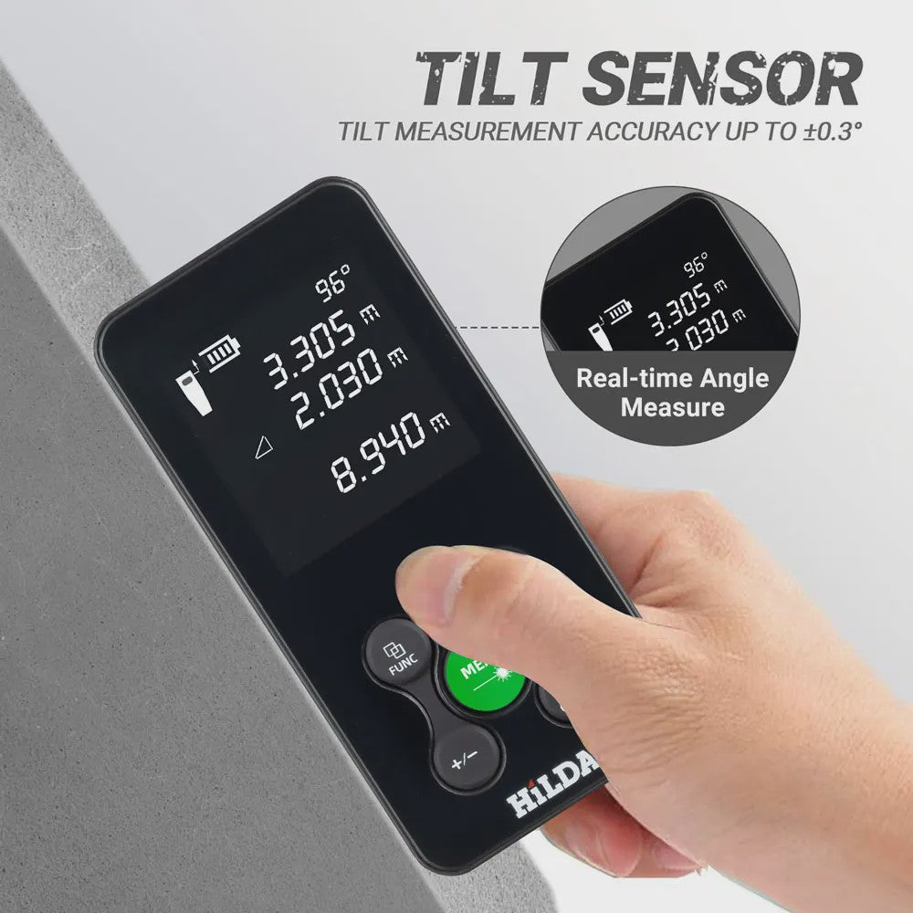 HILDA Laser Afstandsmeter 50M/100M met Rood/Groen Laser, Hoekmeting & USB-C Opladen