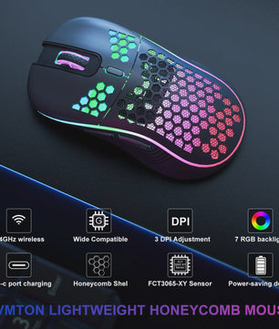 Draadloze RGB Honeycomb Muis - Lichtgewicht, Oplaadbaar & Instelbare DPI