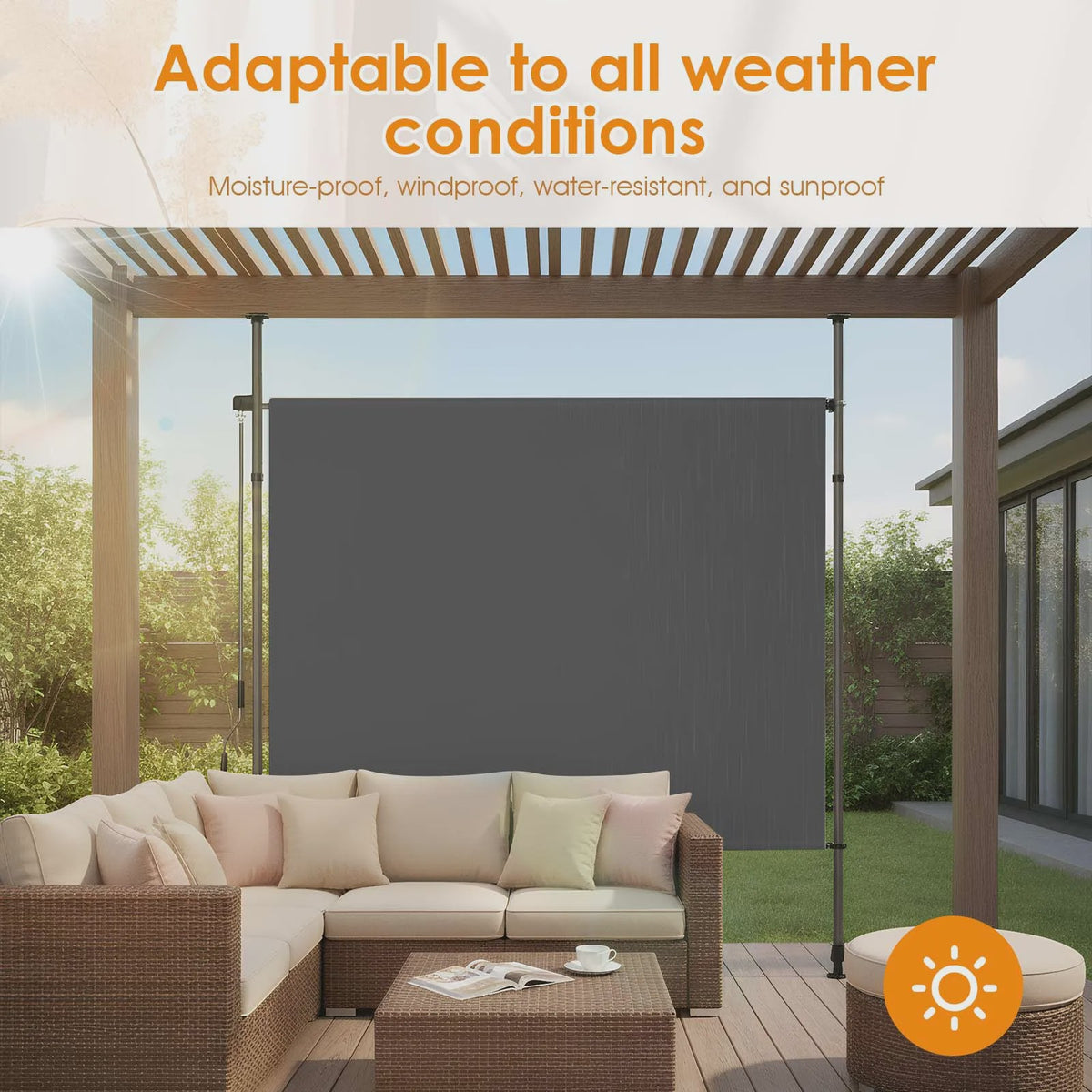 Verticale Buitenzonwering Balkon - Geen Boren Nodig - Met Handzwengel - Privacy & Zon/Windbescherming