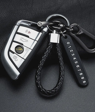 Trendy Leren Telefoonnummer Sleutelhanger voor Heren - Anti-verlies Auto Accessoire