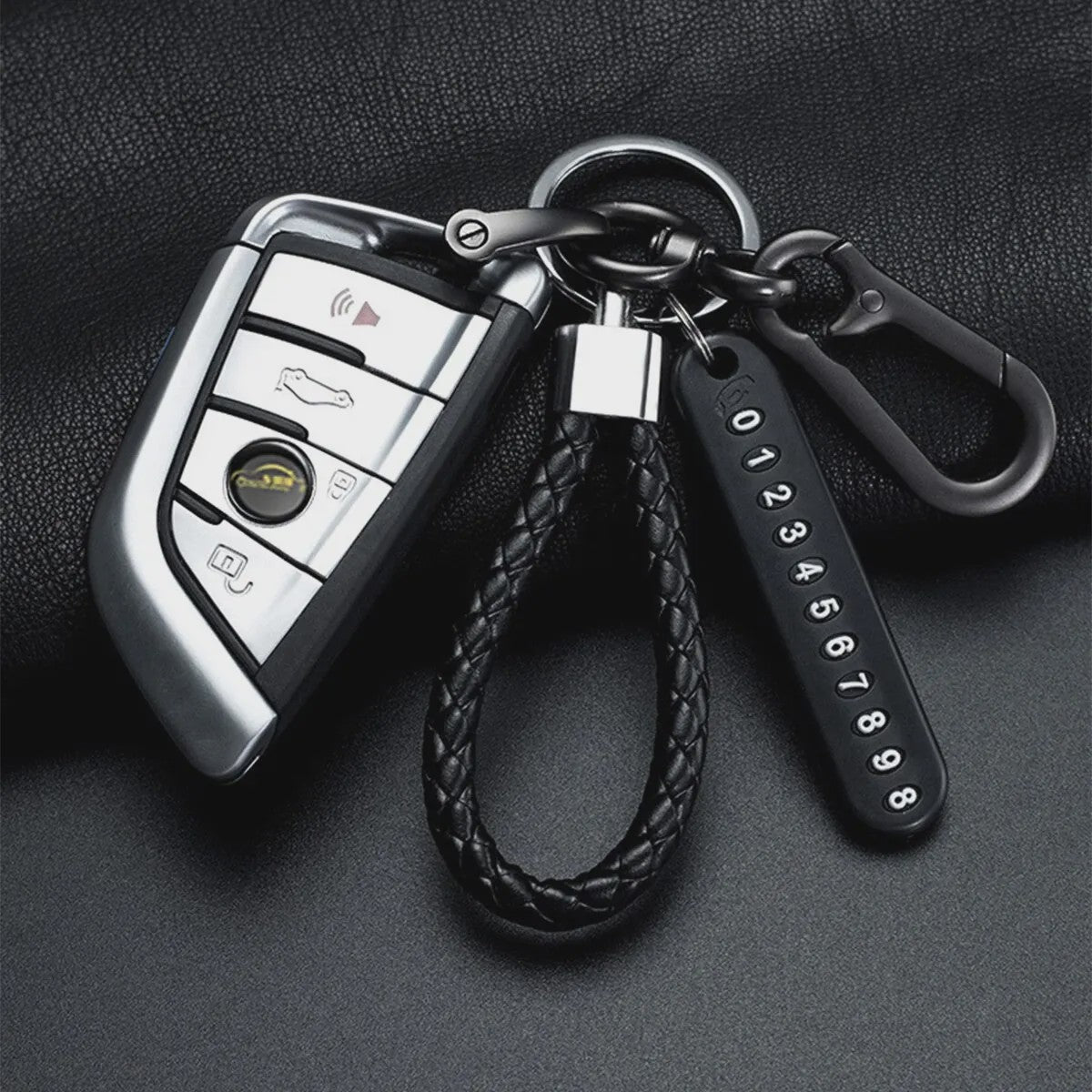 Trendy Leren Telefoonnummer Sleutelhanger voor Heren - Anti-verlies Auto Accessoire