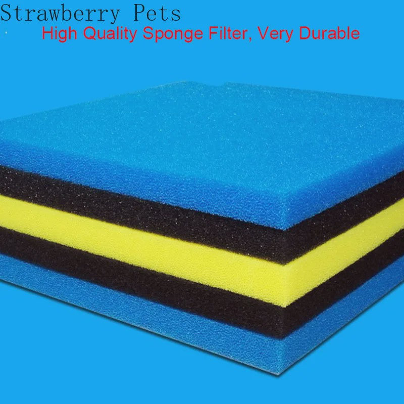 Aquarium Filter Spons Pad - 50x50x2cm - Biochemisch Filtermedium voor Vis Tanks - Zwart, Blauw, Geel