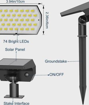 Solar Tuinspots Buiten - 74 LED, 3 Kleuren, IP65 Waterdicht, 2-in-1 Grondspots voor Tuin, Pad & Oprit