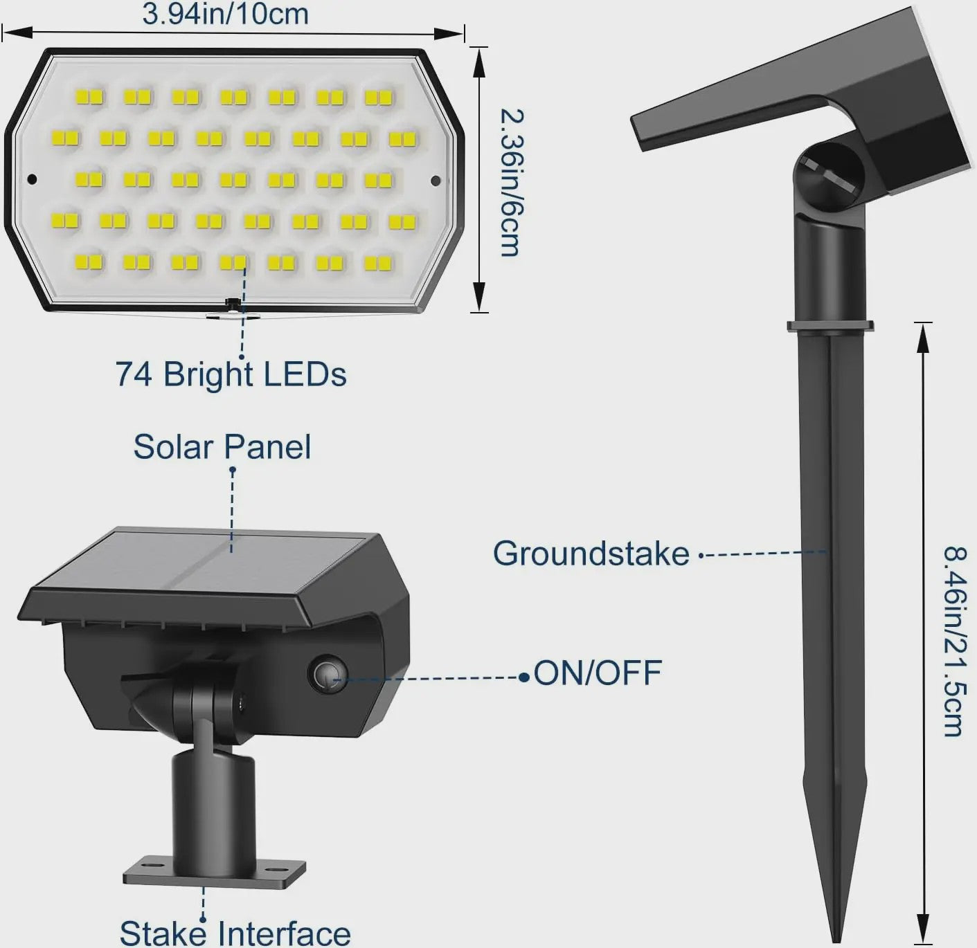 Solar Tuinspots Buiten - 74 LED, 3 Kleuren, IP65 Waterdicht, 2-in-1 Grondspots voor Tuin, Pad & Oprit