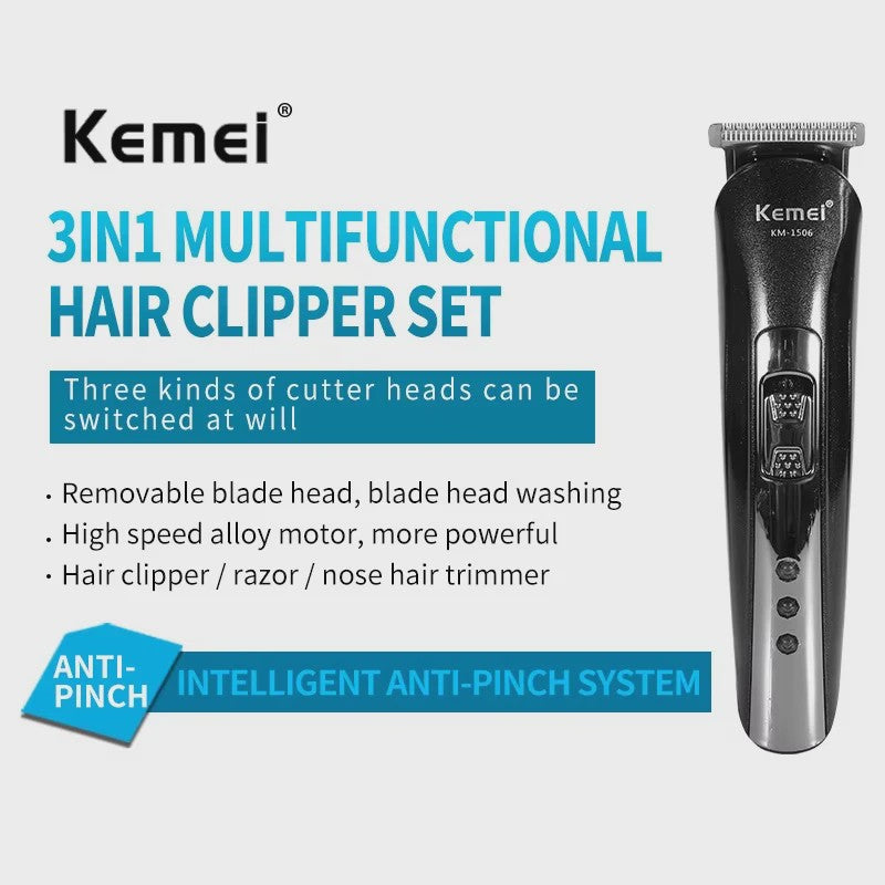 Kemei KM-1506 3-in-1 Oplaadbare Trimmer: Baard, Neus & Haar