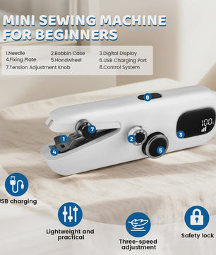 Handheld Sewing Machine, Electric Mini Sewing Machine With Three Speeds Portable, With LED Display, Suitable For DIY, Garments, Curtains, Hand Sewing Machines For Beginners