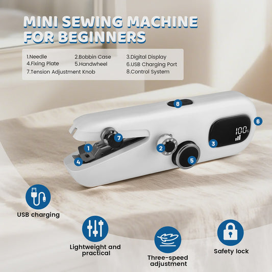 Handheld Sewing Machine, Electric Mini Sewing Machine With Three Speeds Portable, With LED Display, Suitable For DIY, Garments, Curtains, Hand Sewing Machines For Beginners