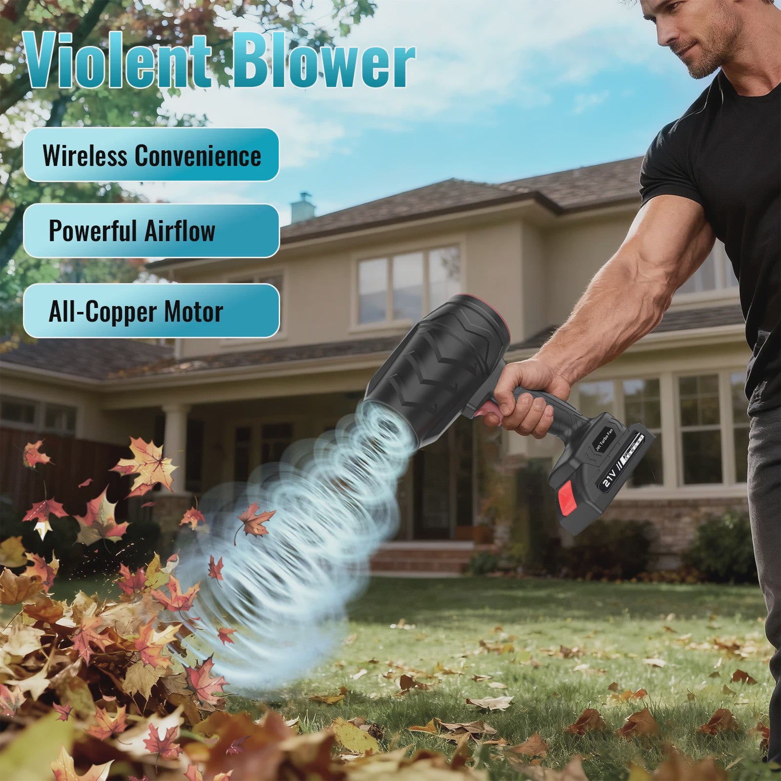 Krachtige Draadloze Turbo Ventilator Bladblazer 120km/u - 21V Accu