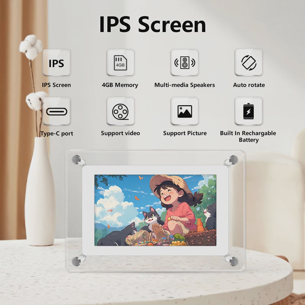 Digitale Fotolijst 5 & 7 Inch - Acryl, IPS Scherm, 4GB Geheugen, Oplaadbaar